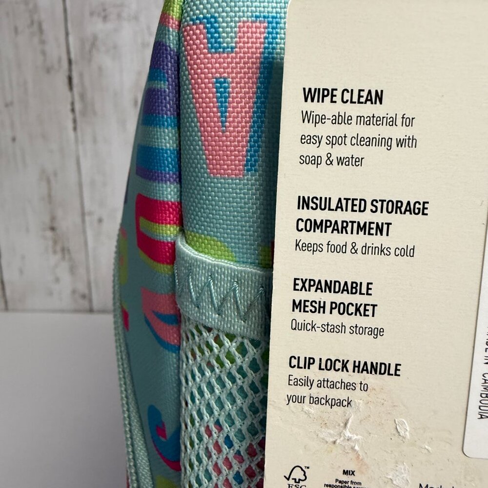 Adidas Santiago 3 Insulated Lunch Bag with Clip Lock Handle Aqua Pink Spark NWT - Picture 6 of 6